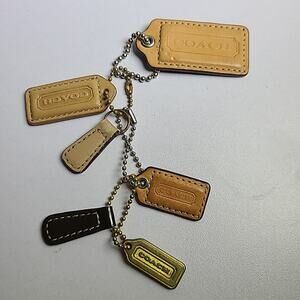 Unique Set Of Coach Vintage Leather Hang Tags Charm 4 With 2 Pulls And Chains